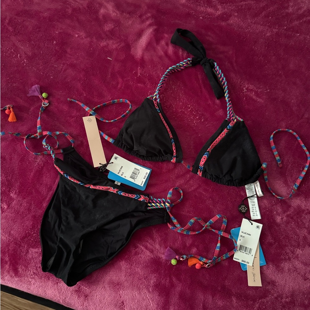 Nanette Lepore Black Bikini with Multicolor Accents Small nwt